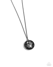 Load image into Gallery viewer, n oversized smoky gem swings from the bottom of a lengthened gunmetal chain for a dramatic look. Features an adjustable clasp closure.
