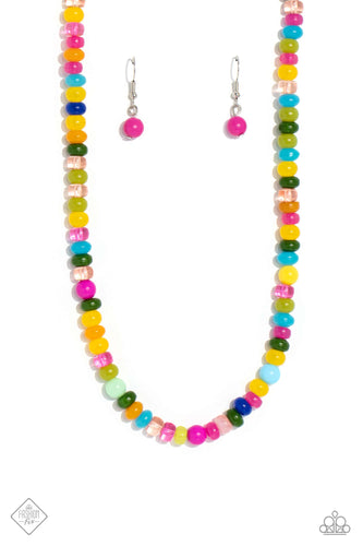 A vivacious collection of colorful beads, featuring various sheens and opacities, are threaded along an invisible wire, delivering a smash-hit sensation of color along the neckline. Features an adjustable clasp closure.  Sold as one individual necklace. Includes one pair of matching earrings.  New Kit