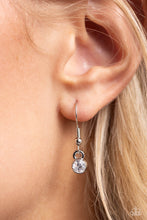 Load image into Gallery viewer,  Infused with an elegantly elongated silver chain, a dramatic blue cat&#39;s eye teardrop, framed in a studded filigree frame, swings from the bottom of an iridescent and multicolored rhinestone-encrusted silver fitting, creating a hypnotic pendant. Features an adjustable clasp closure. Due to its prismatic palette, color may vary. 
