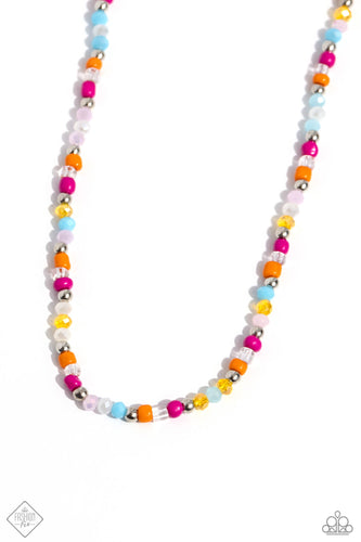 Infused along an invisible wire, a flashy faceted collection of glittery multicolored beads, multicolored seed beads, clear beads, and silver accents glide along the collar, creating a celebratory display of color. Features an adjustable clasp closure.  Sold as one individual necklace. Includes one pair of matching earrings.