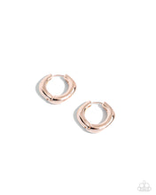 Load image into Gallery viewer, Featuring an oblong-cut, an abstract rose gold hoop hugs the ear for a sleek, monochromatic design. Earring attaches to a standard hinge closure fitting. Hoop measures approximately 1&quot; in diameter.
