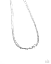 Load image into Gallery viewer, Elongated strands of ball-and-bar chains combine with dainty classic silver chains for an industrial, dynamic display. Features an adjustable clasp closure.
