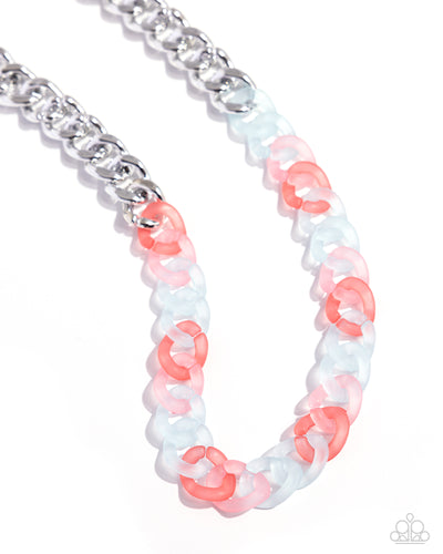 Featuring a kaleidoscope of colors, blue, pink, and coral acrylic rings connect to high-sheen silver curb chain links for a magically multicolored display. Features an adjustable clasp closure.