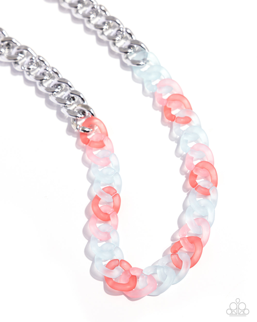 Featuring a kaleidoscope of colors, blue, pink, and coral acrylic rings connect to high-sheen silver curb chain links for a magically multicolored display. Features an adjustable clasp closure.