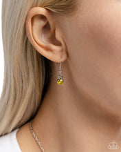 Load image into Gallery viewer, Dotted with various yellow and yellow iridescent highly reflective rhinestones, a stellar collection of silver stars of varying sizes connects and extends from a dainty silver link chain for an out-of-this-world fashion. Features an adjustable clasp closure. Due to its prismatic palette, color may vary
