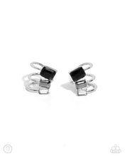 Load image into Gallery viewer, Nestled along a trio of arcing silver bars, a collection of emerald-cut gems gradually decreases in size as it curves along the ear, creating an adjustable, one-size-fits-all cuff. Each faceted gem fades from black, to smoky, to white for an opulently ombré look.
