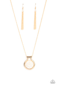 Encased in an artisan inspired gold fitting, a refreshing white stone pendant glides along a gold chain for a colorfully seasonal look. Features an adjustable clasp closure.