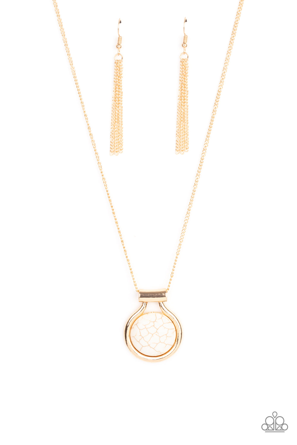 Encased in an artisan inspired gold fitting, a refreshing white stone pendant glides along a gold chain for a colorfully seasonal look. Features an adjustable clasp closure.