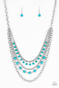 Featuring refreshing turquoise stone accents, mismatched silver chains layer below the collar for a seasonal look. Features an adjustable clasp closure.  Sold as one individual necklace. Includes one pair of matching earrings.