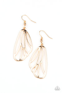 Glistening gold bars fan out into a pair of delicately scalloped wings, creating a whimsical display. Earring attaches to a standard fishhook fitting.  Sold as one pair of earrings.