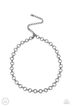 Load image into Gallery viewer, Attached to dainty fittings, a collection of shiny gunmetal links connect around the neck for a minimalist inspired fashion. Features an adjustable clasp closure.  Sold as one individual choker necklace. Includes one pair of matching earrings.  New Kit Choker
