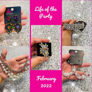 Life Of The Party February 2022 Powerhouse Pose White Necklace  Mega Megawatt White Hinge Bracelet  Flauntable Flare Iridescent Ring  Flowering Gardens White Earrings  Galactic Go-Getter Multi EarringsLife Of The Party February 2022 Powerhouse Pose White Necklace  Mega Megawatt White Hinge Bracelet  Flauntable Flare Iridescent Ring  Flowering Gardens White Earrings  Galactic Go-Getter Multi Earrings