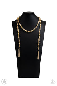 A single strand of spiraling, interlocking links with light-catching texture is anchored by two tassels of chain that add dramatic length to the piece. Undeniably the most versatile piece in Paparazzi's history, the scarf necklace features FIVE different ways to accessorize: Open Layer, Loop, Traditional Wrap, Double Knot, and Nautical Knot.