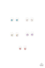 Load image into Gallery viewer, Featuring white bunny ears, the Easter inspired frames include glittery pairs of rhinestones that vary in shades of blue, white, purple, pink, and iridescent. Earrings attach to standard post fittings
