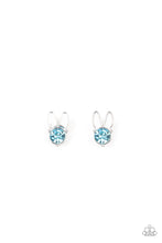 Load image into Gallery viewer, Featuring white bunny ears, the Easter inspired frames include glittery pairs of rhinestones that vary in shades of blue, white, purple, pink, and iridescent. Earrings attach to standard post fittings
