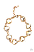 Load image into Gallery viewer, Featuring shimmery gold frames, imperfect golden gems link around the wrist for a glamorous vintage inspired look. Features an adjustable clasp closure.
