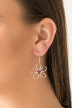 Load image into Gallery viewer, Dotted with radiant multicolored rhinestone centers, airy silver flowers link below the collar for a seasonal look. Features an adjustable clasp closure.
