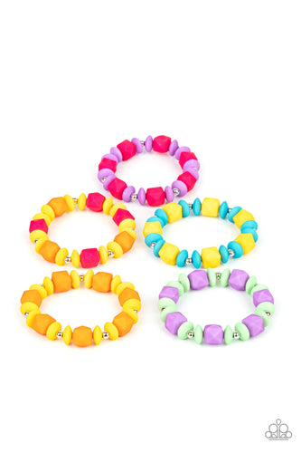 Featuring matte finishes, the stretchy beaded bracelets vary in shades of pink, purple, orange, yellow, blue, and purple.