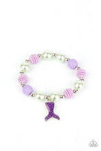 Load image into Gallery viewer, Infused with dainty green and purple mermaid tails, the stretchy bracelets feature pearly and polished beads that vary in shades of pink, purple, blue, green, and white.  Sold as a set of 5 for $5
