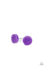 Load image into Gallery viewer, The palm leaf patterned frames vary in shades of gray, purple, black, blue, and pink. Earrings attach to standard post fittings. Sold as a set of 5 for $5
