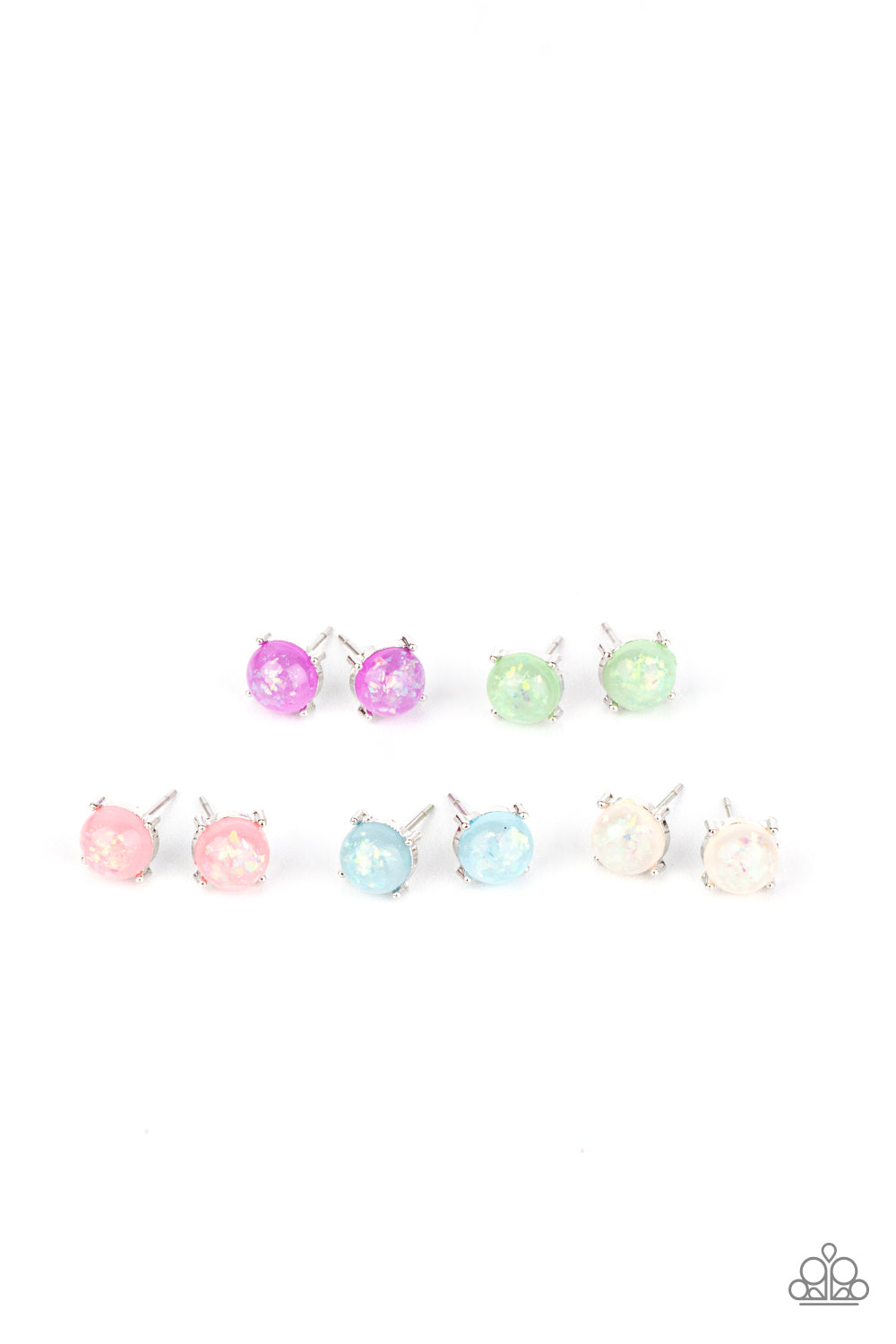 The sparkly beaded frames vary in shades of blue, green, pink, purple, and white. Earrings attach to standard post fittings.
