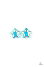 Load image into Gallery viewer, Featuring iridescent finishes, the colorful star frames vary in shades of purple, blue, pink, and multicolored. Earrings attach to standard post fittings.
