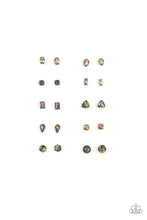 Load image into Gallery viewer, Featuring pronged gunmetal fittings, the oil spill rhinestone centers vary in round, square, teardrop, triangular, oval, and marquise style cuts. Earrings attach to standard post fittings.
