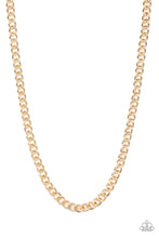 Load image into Gallery viewer, Brushed in a high-sheen finish, a classic gold chain drapes across the chest for a casual look. Features an adjustable clasp closure.
