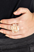 Load image into Gallery viewer, Brushed in a high-sheen shimmer, glistening rose gold petals fold into a tropical inspired flower atop the finger for a seasonal flair. Features a stretchy band for a flexible fit.
