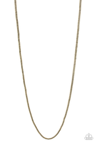 Brushed in a high-sheen finish, a shimmery strand of brass mesh chain drapes across the chest for a sleek look. Features an adjustable clasp closure.