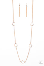 Load image into Gallery viewer, Glassy white teardrops attach to sections of rose gold chain across the chest, creating a refined display. Features an adjustable clasp closure.
