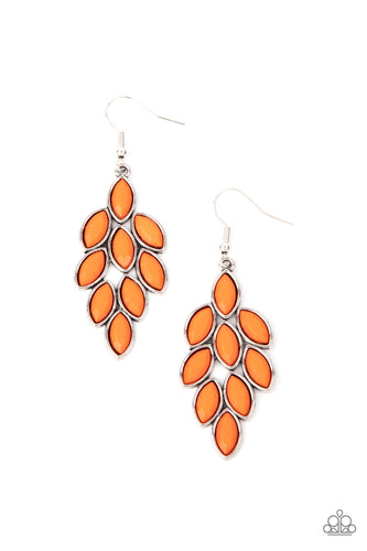 Encased in sleek silver frames, a collection of faceted Marigold beads delicately coalesce into a colorfully leafy lure. Earring attaches to a standard fishhook fitting.