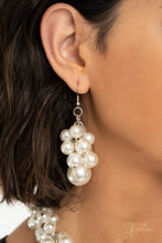 Load image into Gallery viewer, An exaggerated display of clustered pearls elegantly sweeps below the collar. The classic white pearls gradually increase in bubbly intensity as they reach the center of the regal piece, adding over-the-top timelessness to the unapologetic pearl palette. Features an adjustable clasp closure.  Sold as one individual necklace. Includes one pair of matching earrings.
