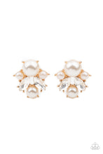 Load image into Gallery viewer, Featuring glistening gold fittings, a royal collection of bubbly pearls and glassy marquise white rhinestones delicately cluster into an elegant frame. Earring attaches to a standard post fitting.
