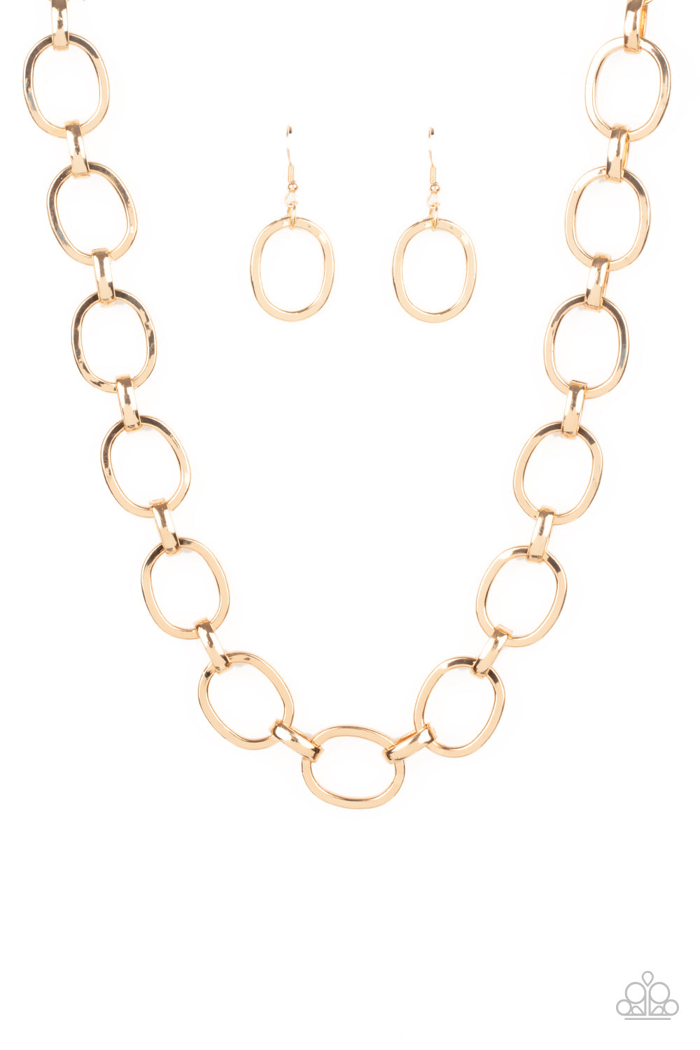 A glistening series of dramatically oversized ovals and links boldly connect below the collar, creating an intense industrial statement. Features an adjustable clasp closure.