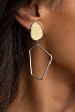 Load image into Gallery viewer,  Encased in a classic silver fitting, an abstract faux stone fitting gives way to an airy geometric silver frame for a refined asymmetrical look. Earring attaches to a standard clip-on fitting.
