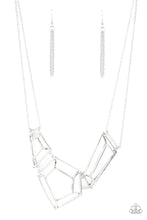 Load image into Gallery viewer, Glistening silver bars connect into edgy 3-dimensional frames below the collar, creating a bold geometric statement piece. Features an adjustable clasp closure. 
