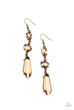 Load image into Gallery viewer, Featuring raw cuts, an asymmetrical collection of faceted smoky topaz gems trickles from the ear, creating a smoldering chandelier. Earring attaches to a standard fishhook fitting.
