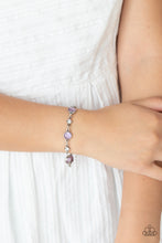 Load image into Gallery viewer, Encased in antiqued silver fittings, dainty white rhinestones and glowing Amethyst Orchid cat&#39;s eye stones delicately link around the wrist for a timeless finish. Features an adjustable clasp closure.
