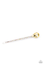 Load image into Gallery viewer, A golden yellow teardrop gem adorns the corner of a bobby pin that is adorned in opalescent rhinestones for a glamorous finish. 
