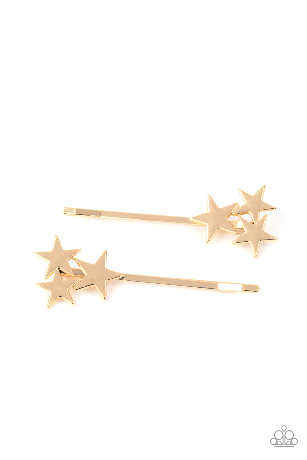 A trio of glistening gold stars cluster at the corner of a classic gold bobby pin for a stellar look. </P>