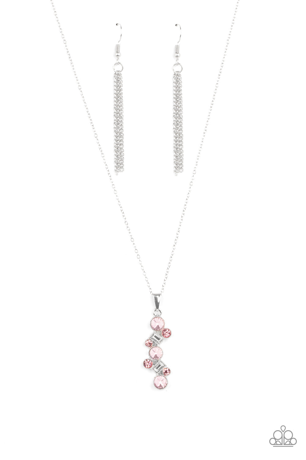 Featuring classic round and regal emerald style cuts, a glittery collection of pink and white rhinestones delicately coalesce into a glamorous pendant below the collar. Features an adjustable clasp closure.