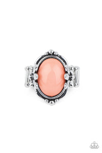 Featuring leafy silver fittings, a bubbly Burnt Coral bead is pressed into the center of a studded silver frame for a trendy pop of color. Features a stretchy band for a flexible fit.