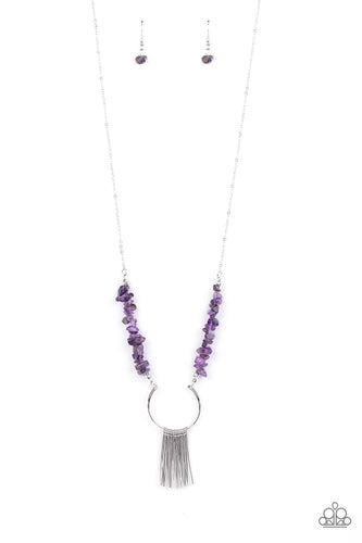 Dainty silver rods swing from the bottom of a bowing silver fitting that attaches to sections of Amethyst Orchid pebbles at the bottom of a silver chain, creating a whimsically seasonal display. Features an adjustable clasp closure.