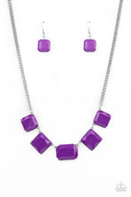 Load image into Gallery viewer, Varying in shape, faceted Amethyst Orchid acrylic frames delicately link below the collar, creating a vivacious display. Features an adjustable clasp closure. 
