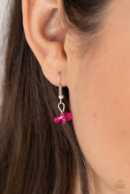 Load image into Gallery viewer, Dainty silver beads, pink crystal-like beads, and shell-like pink pebbles are fitted in place along strands of dainty wires, creating colorful layers below the collar. Features an adjustable clasp closure.
