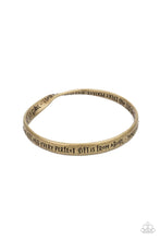 Load image into Gallery viewer, Featuring a subtle twist, a burnished brass bangle is engraved in the biblical passage, &quot;Every good gift and every perfect gift is from above.--James 1:17,&quot; for an inspirational finish.
