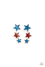 Load image into Gallery viewer, Let freedom ring with these red, white and blue iridescent stars. Earrings attach to standard post fittings.
