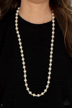 Load image into Gallery viewer, Classic white pearls and faceted gold beads alternate along an invisible wire below the collar, creating a timeless twist. Features an adjustable clasp closure.
