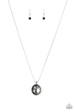 Load image into Gallery viewer, An oversized smoky gem is pressed into the center of a sleek silver fitting, creating a mesmerizing statement piece at the bottom of a sleek silver chain. Features an adjustable clasp closure.
